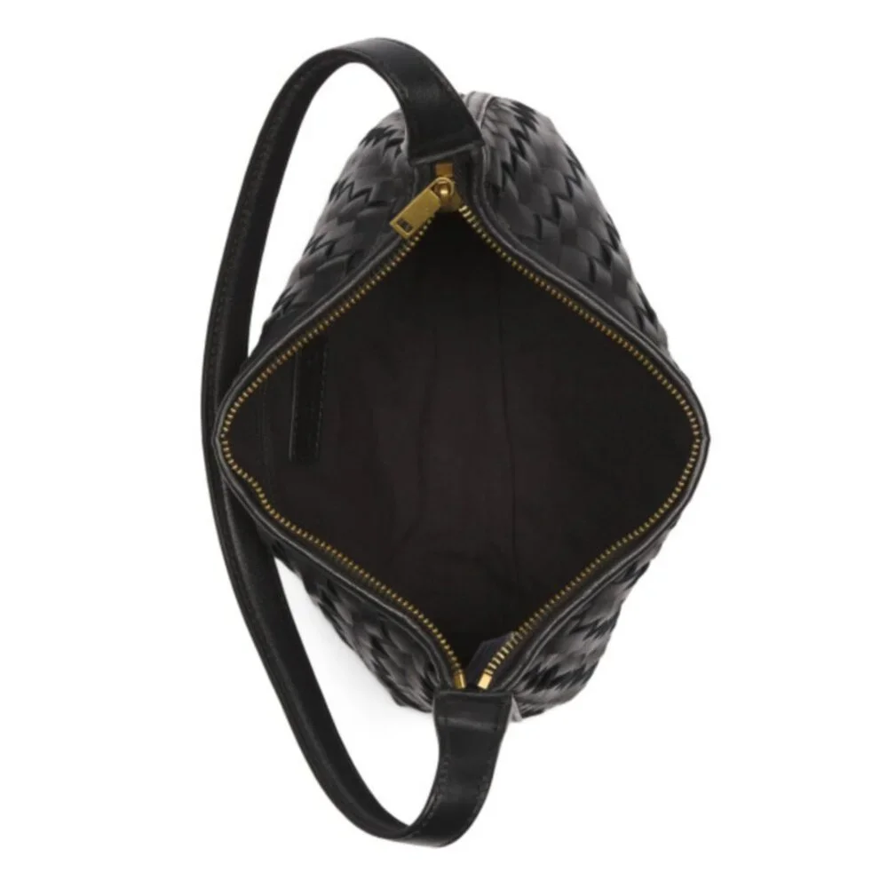 WALTER BAKER Leather Hazel Hand Woven Shoulder Bag Black